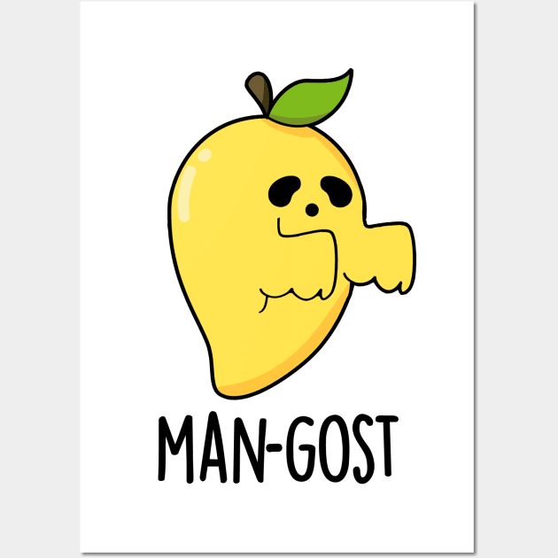 Man-gost Cute Halloween Mango Fruit Ghost Pun Wall Art by punnybone